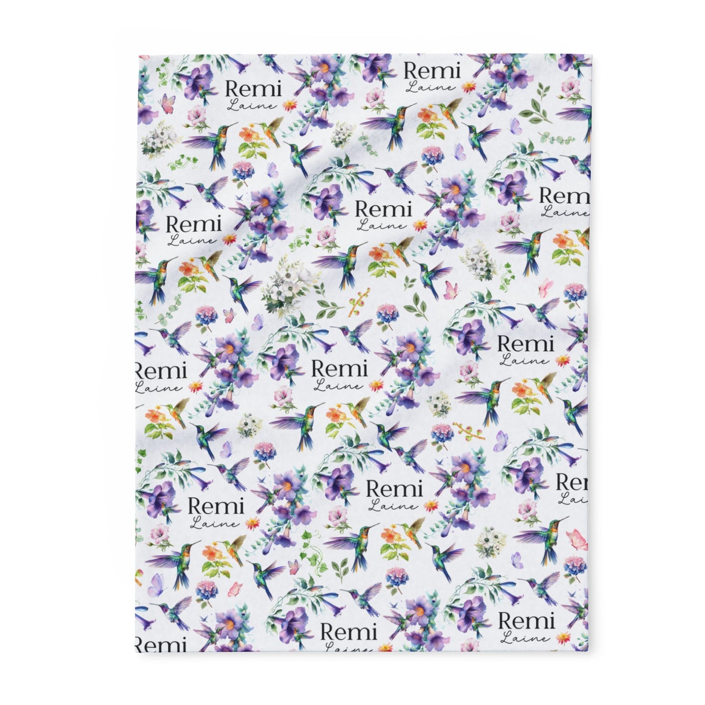 Personalized Hummingbirds and Watercolor Florals in Purple