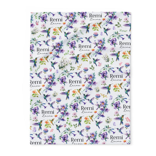 Personalized Hummingbirds and Watercolor Florals in Purple