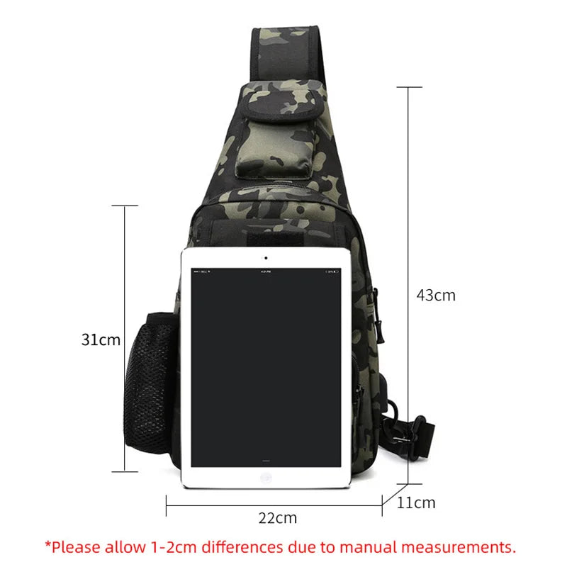 Tactical Crossbody Chest Bag with USB Charging Port β Durable Sling Backpack for Biking, Hiking, Travel