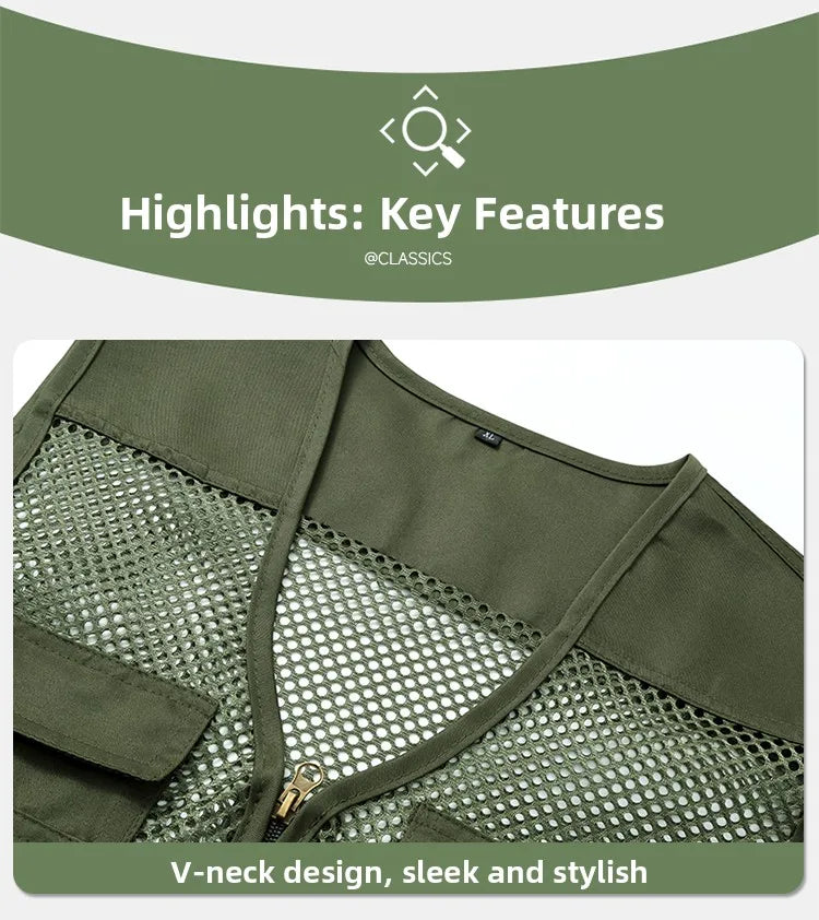 Loose Fit/Large Size Breathable Fly Fishing Vest – Summer Outdoor Multi-Pocket Vest for Fly-Fishing Anglers