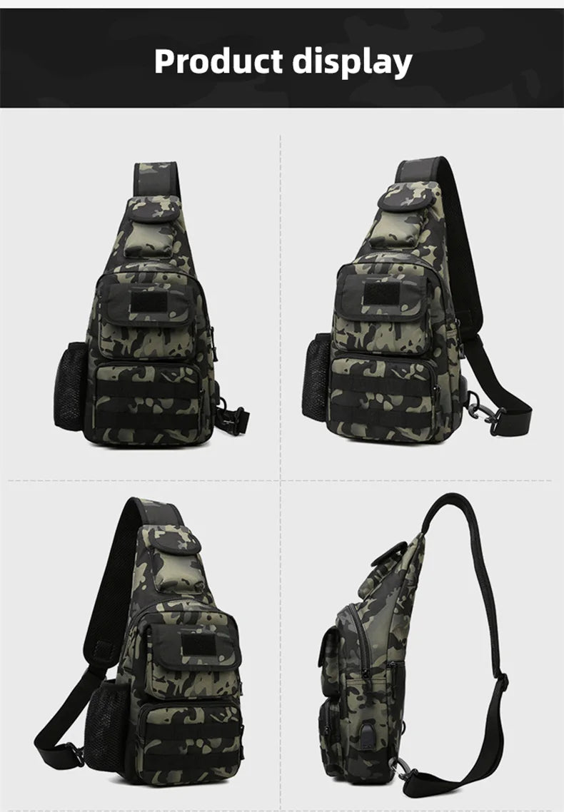 Tactical Crossbody Chest Bag with USB Charging Port β Durable Sling Backpack for Biking, Hiking, Travel
