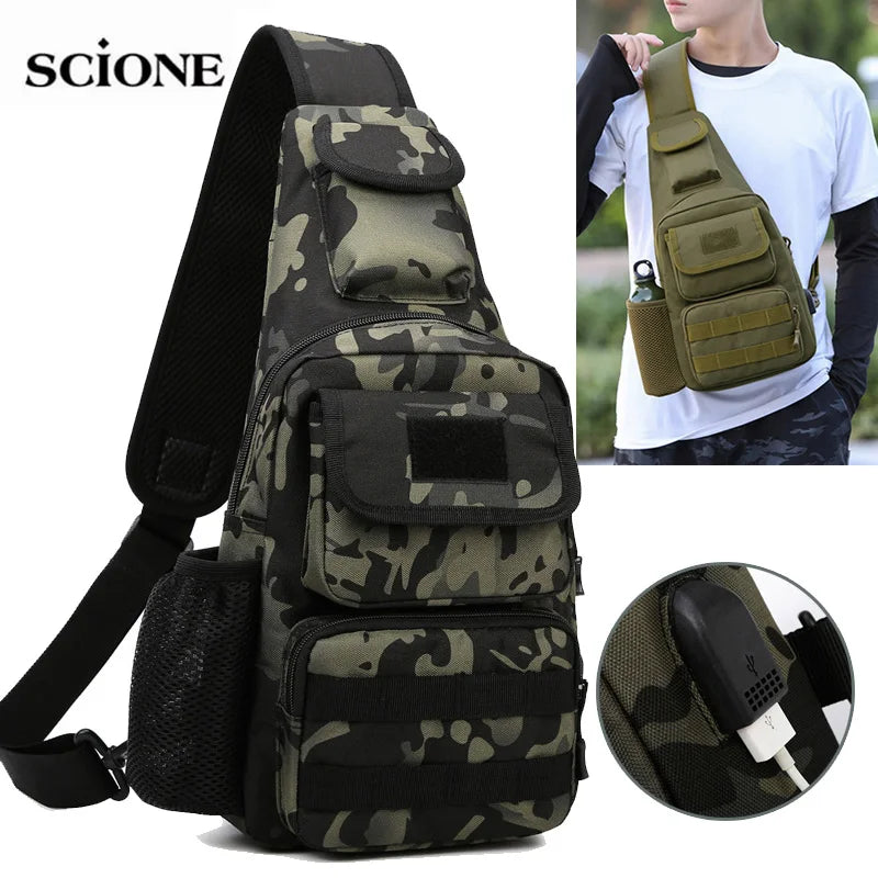 Tactical Crossbody Chest Bag with USB Charging Port β Durable Sling Backpack for Biking, Hiking, Travel