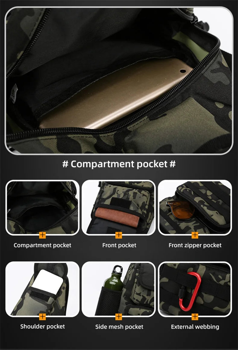 Tactical Crossbody Chest Bag with USB Charging Port β Durable Sling Backpack for Biking, Hiking, Travel