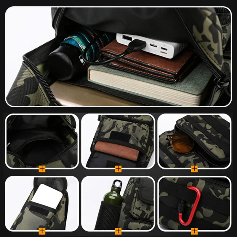 Tactical Crossbody Chest Bag with USB Charging Port β Durable Sling Backpack for Biking, Hiking, Travel
