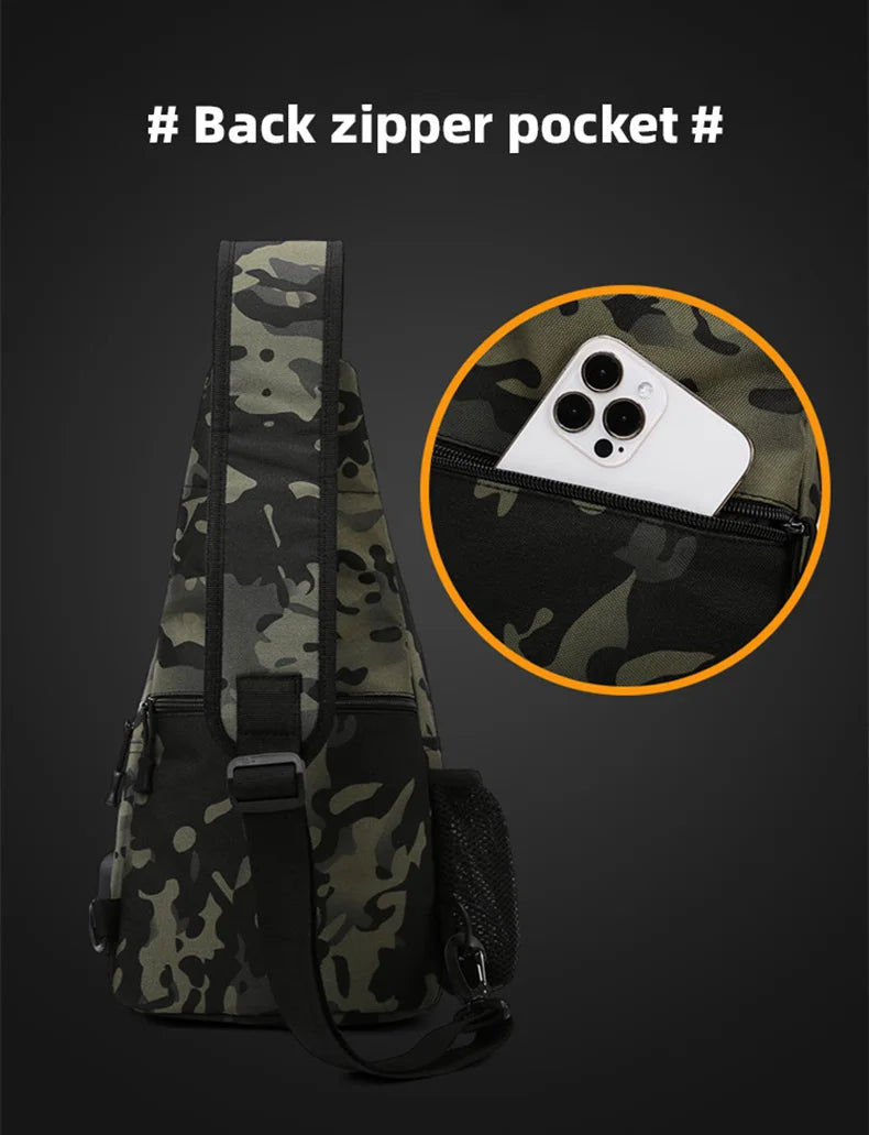 Tactical Crossbody Chest Bag with USB Charging Port β Durable Sling Backpack for Biking, Hiking, Travel