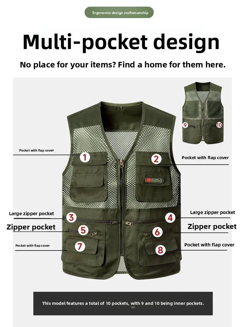 Loose Fit/Large Size Breathable Fly Fishing Vest – Summer Outdoor Multi-Pocket Vest for Fly-Fishing Anglers