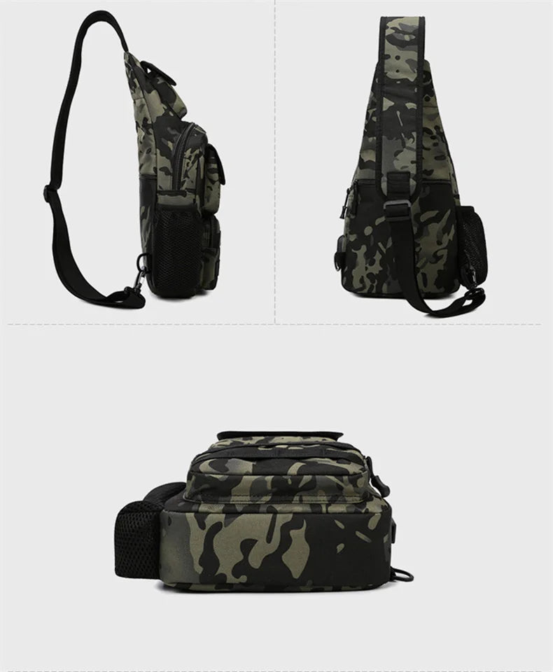 Tactical Crossbody Chest Bag with USB Charging Port – Durable Sling Backpack for Biking, Hiking, Travel