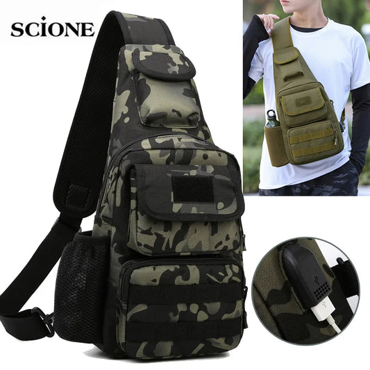 Tactical Crossbody Chest Bag with USB Charging Port – Durable Sling Backpack for Biking, Hiking, Travel