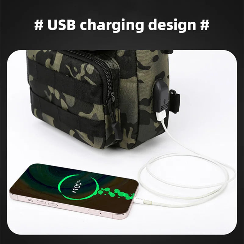 Tactical Crossbody Chest Bag with USB Charging Port – Durable Sling Backpack for Biking, Hiking, Travel