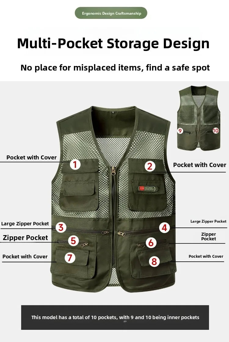 Loose Fit/Large Size Breathable Fly Fishing Vest – Summer Outdoor Multi-Pocket Vest for Fly-Fishing Anglers